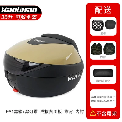[38 Liters] Wanlihao E61 — Motorcycle trunk - e61-black-box-black-lampshade-olive-yellow-panel-backrest-lined