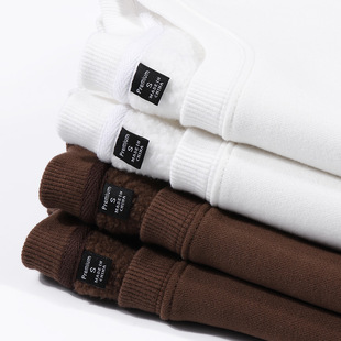 500g American heavyweight sweater men's autumn and winter plus velvet padded solid color pullover warm crew neck base shirt for men and women