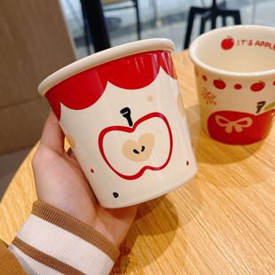 Apple Hand-held Cup Handheld Cup Ceramic Cup Cute Thickened Cup Home Office Hot and Cold Drinks Drinking Gifts