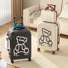多功能行李箱拉杆箱女20寸登機箱耐用拉鏈款可充電旅行皮箱男杯架