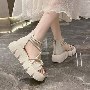 plus size Women's Shoes Foot Width Fat 35-43 High-top Roman Sandals 41 Thick Bottom Cross Strap Sandals with Skirt 42