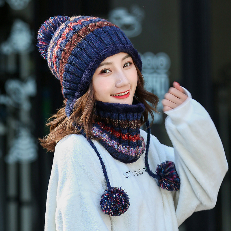 Unisex Women's outdoor winter fluffy and thickened cute Lei Feng hat Warm ear protection hairball bib cap Knit cap_voghion.com