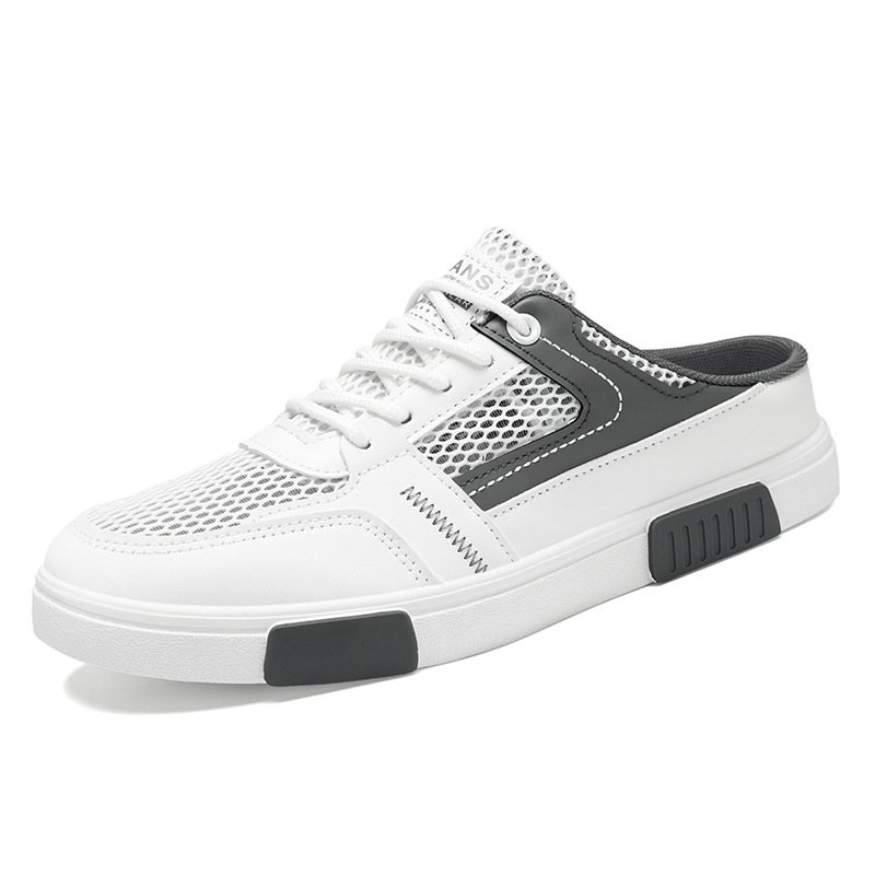 Zapatos de hombre de gran tamaño, estilo de explosión de verano, malla hueca y transpirable para adolescentes, sin tacón, medias pantuflas Baotou para hombres