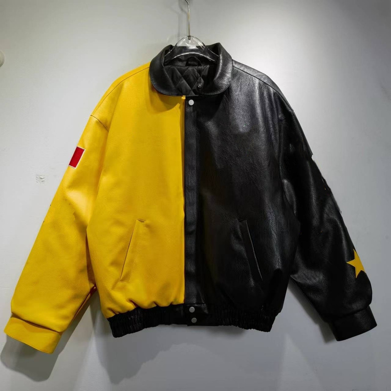 跨境美潮原创设计加工美式宽松版型皮衣机车服重工刺绣男女同款潮|undefined