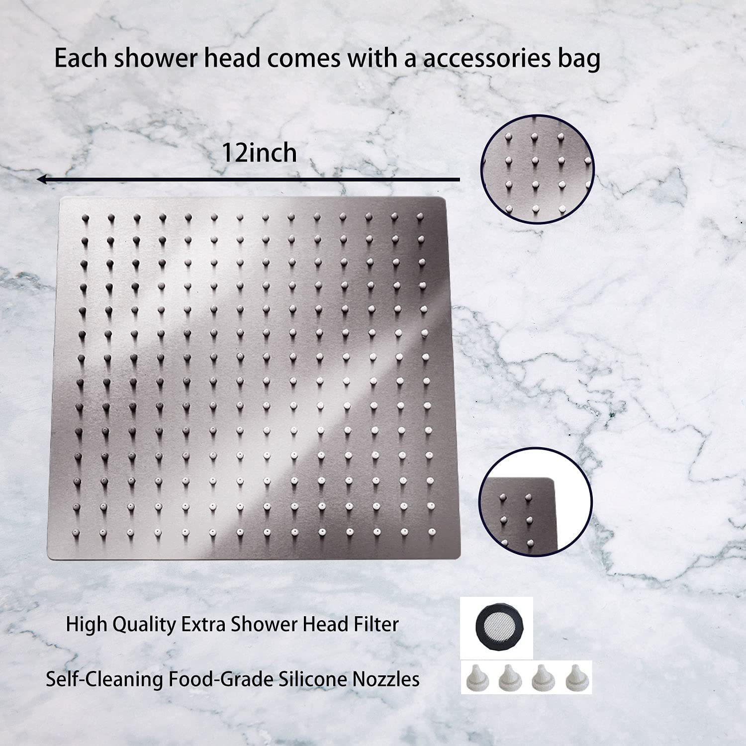 304 stainless steel top shower head, brushed square shower head, 8-inch and 10-inch metal pressurized large shower head undefined
