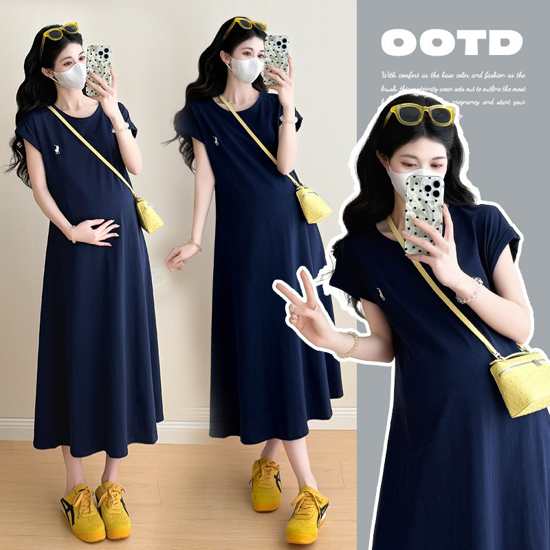 Maternity Summer Dress Pure Cotton 2026 New Style Loose Plus Size Long Dress