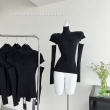 娇俏千金高领修身针织短袖打底毛衣背心女 袖子可拆卸