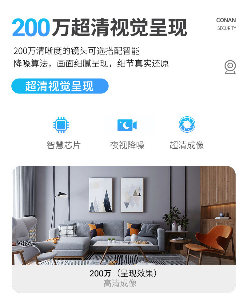外贸热款智能无线WIFI全彩灯泡摄像头家用高清夜视1080P安防监控详情9