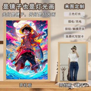 Classic Riman one piece Luffy mirror night light creative diy decorative painting art photo frame decoration for boys
