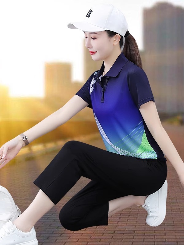 速干运动套装女冰丝2025新款薄款休闲时尚跑步健身服七分裤两件套|undefined