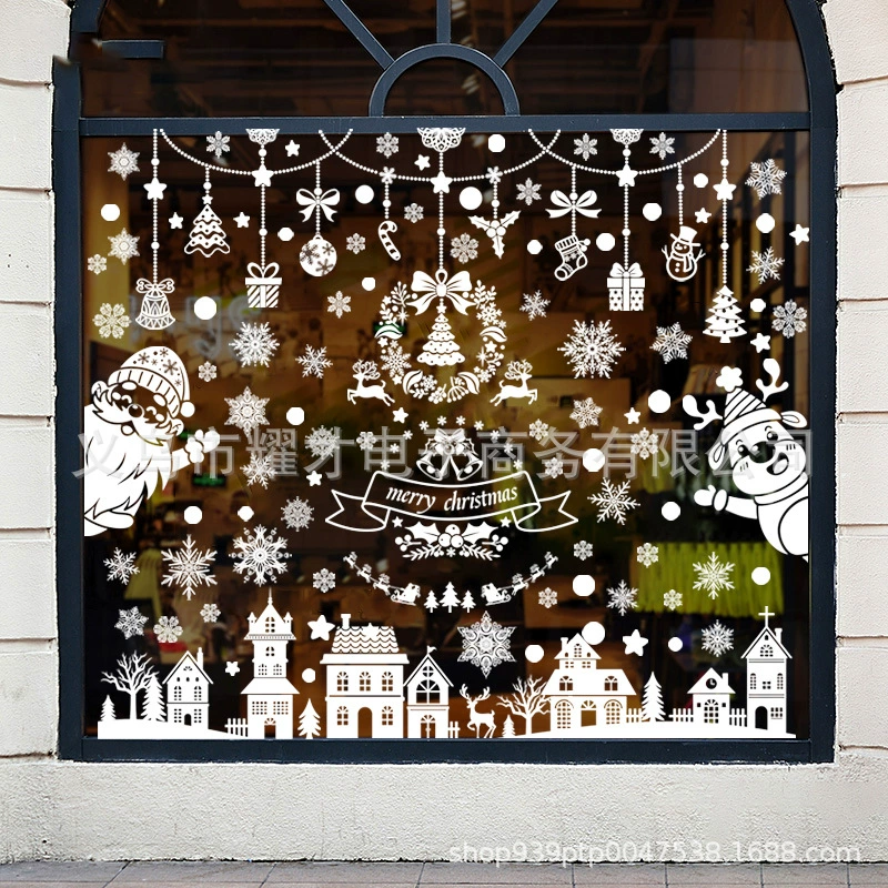Рождественские украшения оконные наклейки Amazon новые чистые белые рождественские наклейки макет стеклянные двери оконные наклейки