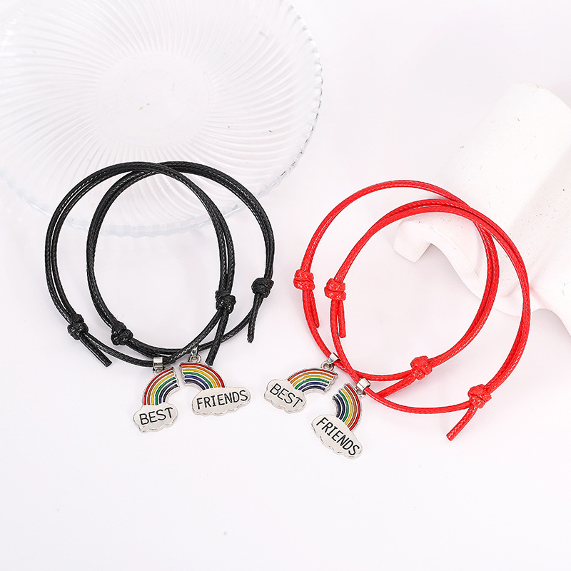 Wholesale Jewelry Wax Thread Rainbow Letter Pendant Bracelet A Pair Of Set Nihaojewelry display picture 2