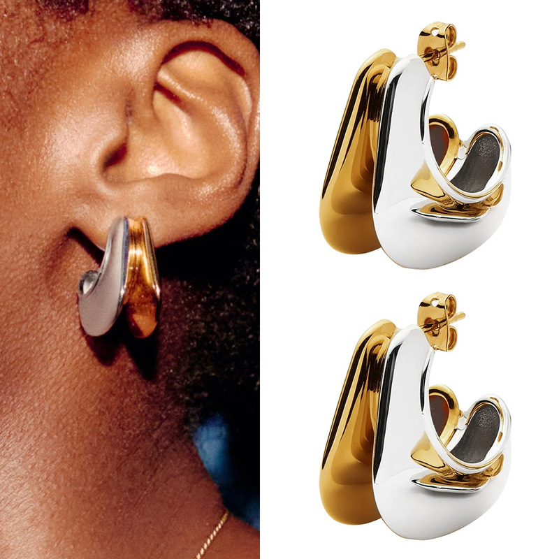 Dilraba Two-Tone Earrings, Vintage Color-Blocking, Light Luxury Earrings, High-End European and American Style, Color-Blocking Stud Earrings for Women, Non-Allergenic
