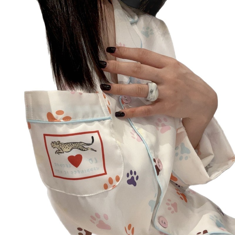 Yase【彩色狗爪】韩系可爱狗爪印花睡衣新款夏季薄款长袖长裤套装|undefined