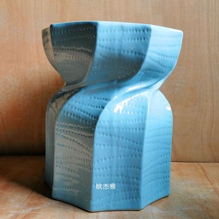 Ceramic drum stool gradient embroidered Pier retro style porcelain stool large dining chair outdoor cool pier Chinese style shoes changing dressing stool