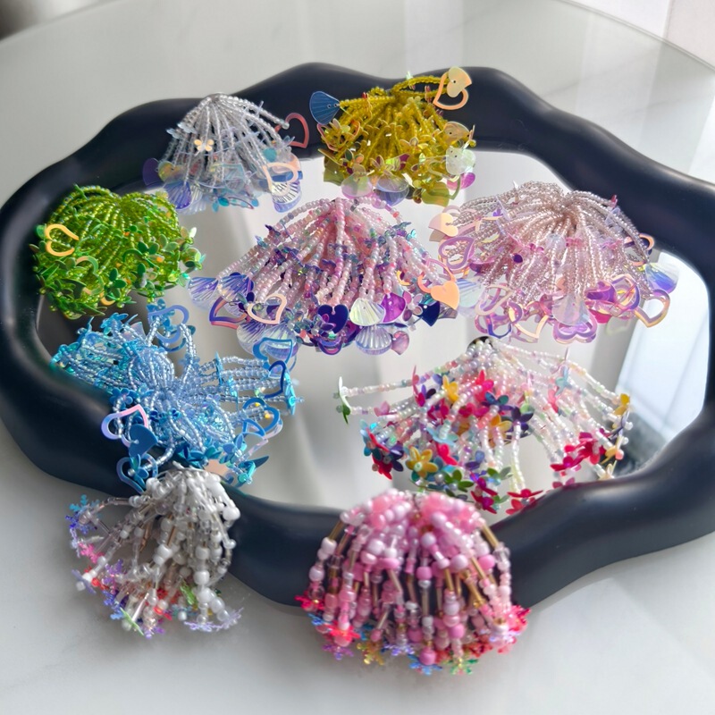 Summer Colorfulful Seven-Colorful Rice Beads Sequin Clogs Decorative Shoe Buckles Handmade Beaded Dopamine Earrings Accessories