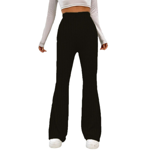 European and American-style casual solid-color flared high-waisted trousers for women—slim-fit, figure-flattering, new 2024 fall/winter collection.