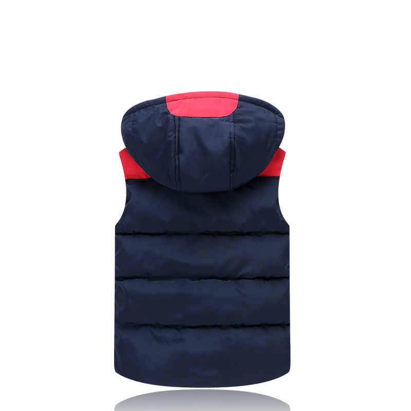 2025 otoño y invierno ropa infantil de corno de buey engrosado hombro de los niños comercio exterior británico chaleco de plumón de algodón chaleco con sombrero