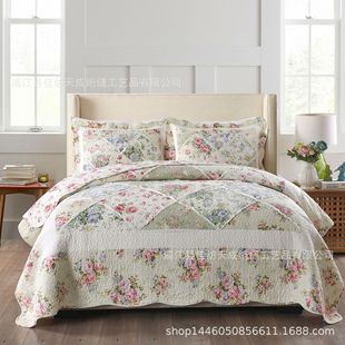 Foreign Trade American Cotton Handmade Patchwork Home Textile Bedding Kit Printing Quilted Cotton Bed Cover Winter Four-piece Set