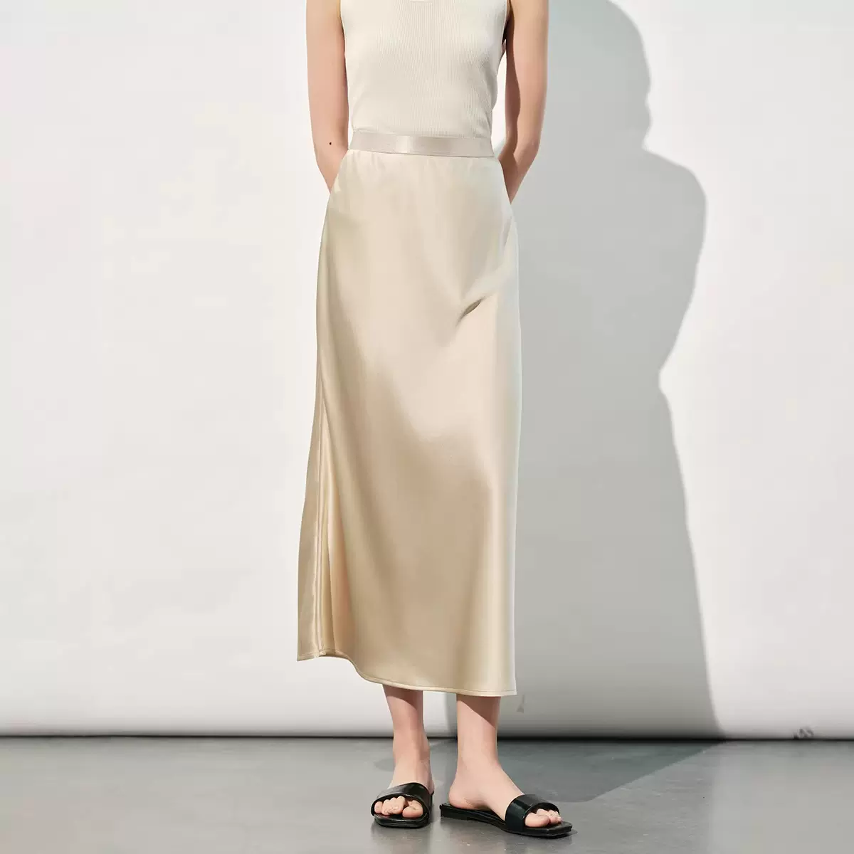 桑蚕丝缎面半身裙女 夏季高腰垂坠A字长裙轻奢风通勤百搭显瘦