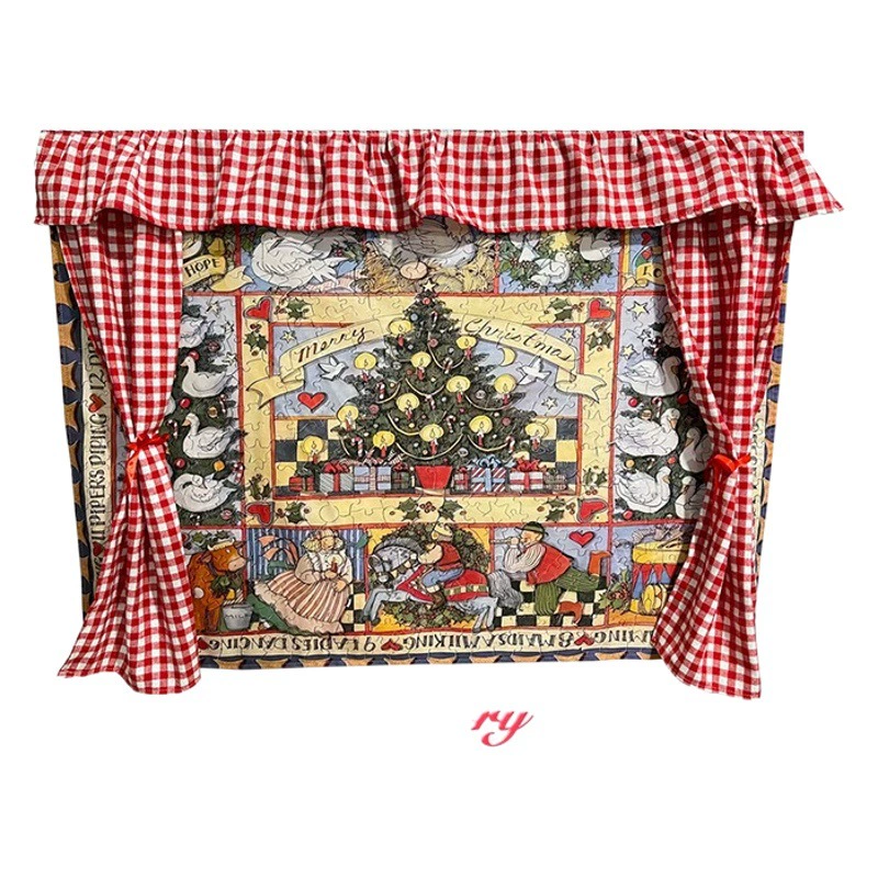 Милый мультфильм Рождественская стена атмосфера висит ткань Красный Клетчатый занавес спальня фон ткань рождественские украшения фон