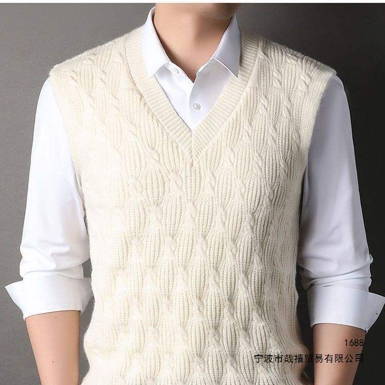 New men's sweater, sleeveless vest, thickened autumn and winter V-neck knitted vest, casual men's fashion