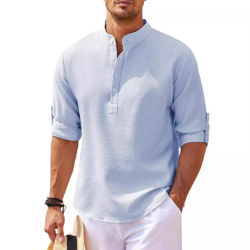 European and American men's long sleeve shirt stand collar half button shirt pineapple check shirt men's casual shirt jacket wholesale European and American men's long sleeve shirt stand collar half button shirt pineapple check shirt men's casual shirt jacket wholesale