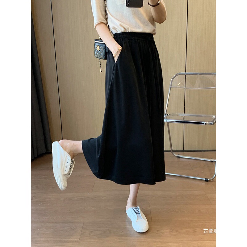 Plus-Size Casual Wide-Leg Pants for Women, New Summer Style, Flattering for Pear-Shaped Body, Loose High-Waisted, Drapey Drawstring Cropped Pants/Skirt