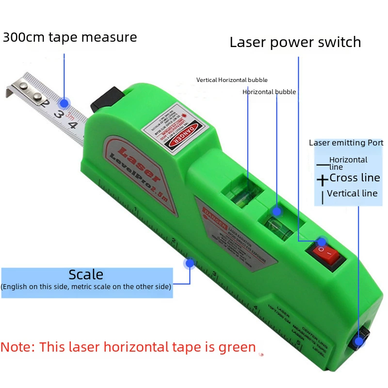 Portable decoration measurement tool 4 -in -1 laser horizontal ruler laser rolls with infrared small levels