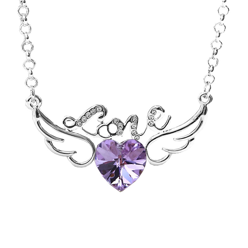 Fashion Letter Heart Shape Wings Alloy Inlay Artificial Crystal Valentine's Day Women's Necklace display picture 4