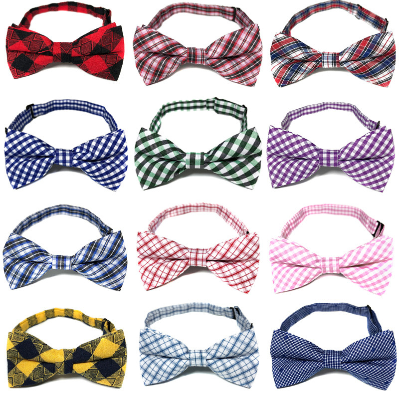 Children's Bow Tie Cotton Plaid Shirt for Kids' Performance and Photo Shoot, Adjustable Baby Bow Tie Dress