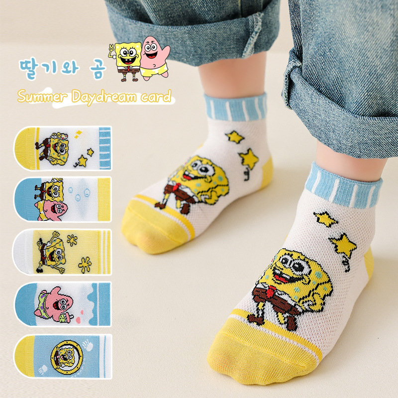 New children's socks spring and summer spongebob series boys and girls sweat-absorbent ventilation cartoon mesh socks wholesale New children's socks spring and summer spongebob series boys and girls sweat-absorbent ventilation cartoon mesh socks wholesale