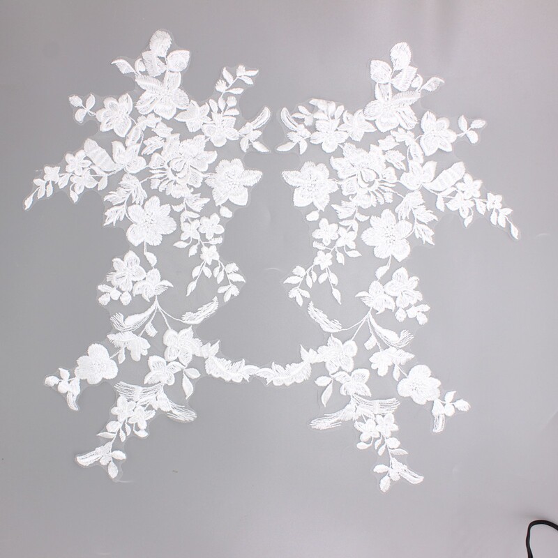 Sequin Embroider Lace Patch White Symmetrical Flower Wedding Dress DIY Decorative Lace High Density New Product Wa555