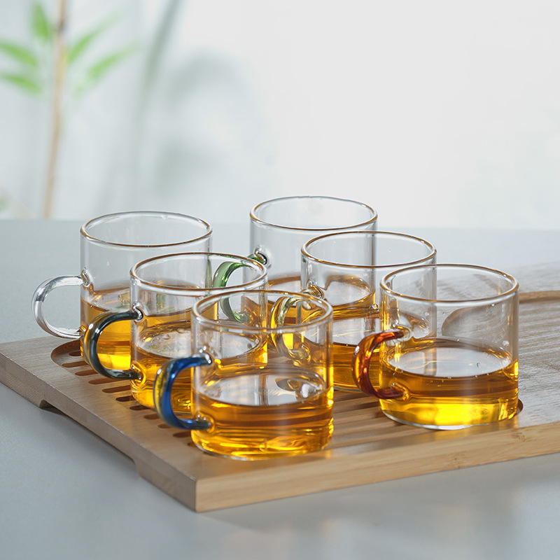 Fábrica de espesar alto borosilicato resistente al calor vidrio para el hogar taza de té de seis colores taza de té