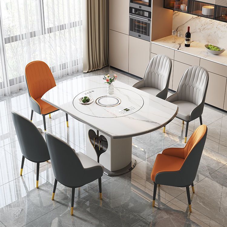 Slate Luxury Living Room High-End Dining Table with Glossy Electric Turntable, Multifunctional Retractable Turntable Round Table for Small Apartments