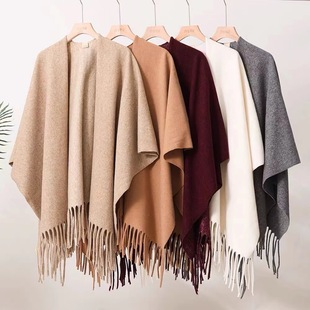 Solid Color All-match Cashmere Tassel Shawl Women's Autumn and Winter Fashion Vintage High-end Travel Warm Outer Cape Cape