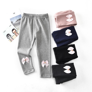 Autumn Girls' Leggings Pure Cotton Stretch New Children's Pants with Flat Feet, Wings, and Bowknot, Sizes 80-120, Open-Crotch Option Available