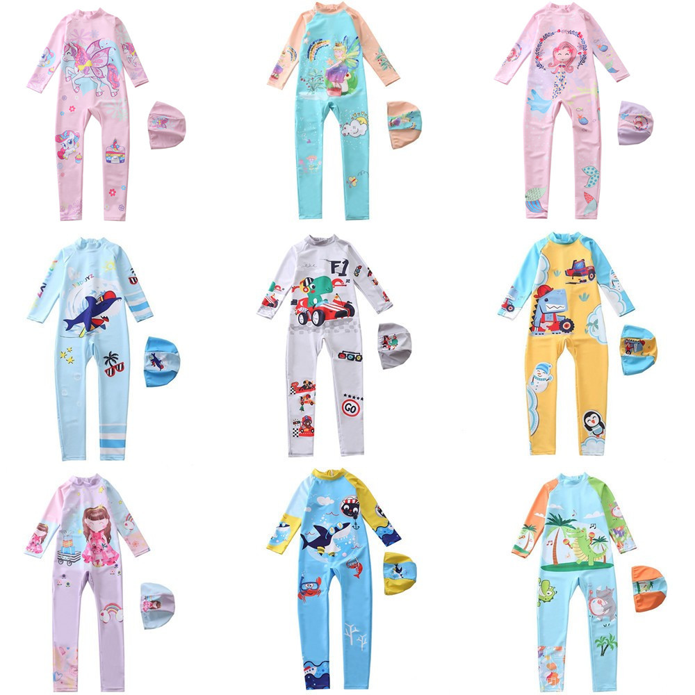 2022 children Swimsuit Conjoined men and women Long sleeve trousers Sandy beach Anti sai Swimwear Cartoon CUHK surfing Swimming suit