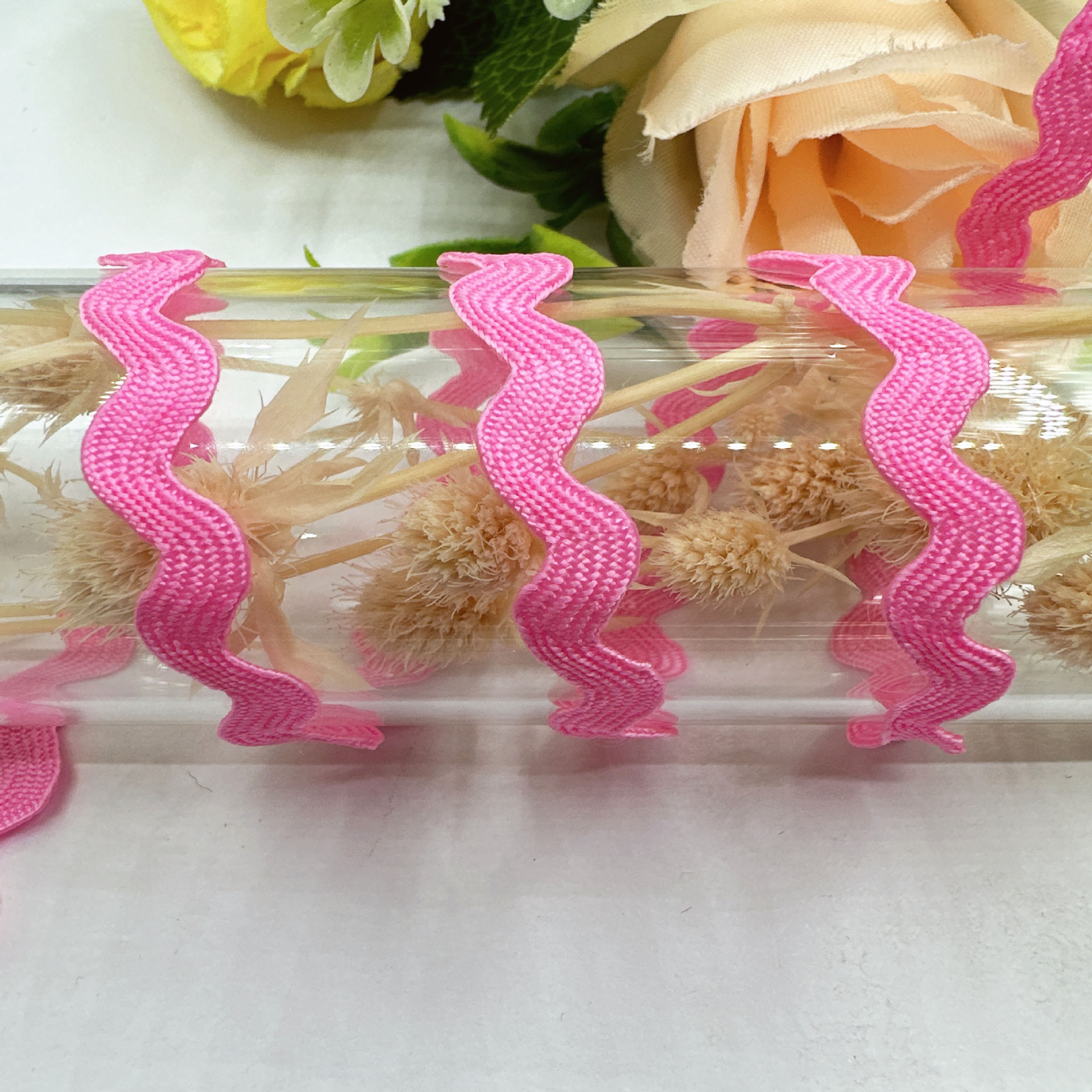 En stock mm onda de color sólido en forma de S borde curvo encaje cinta cortina sombrero ropa para niños accesorios de la boda accesorios de la ropa