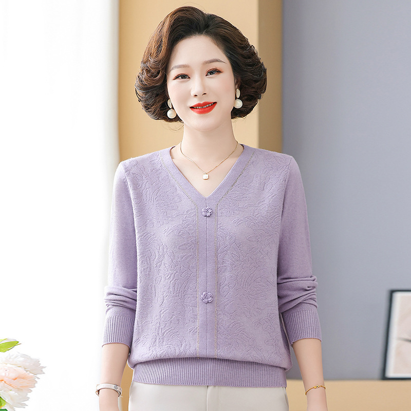中年妈妈秋装针织衫上衣2025新款洋气中老年女装打底遮肚风毛衣，女装针织衫/毛衣，妃慕昵服饰