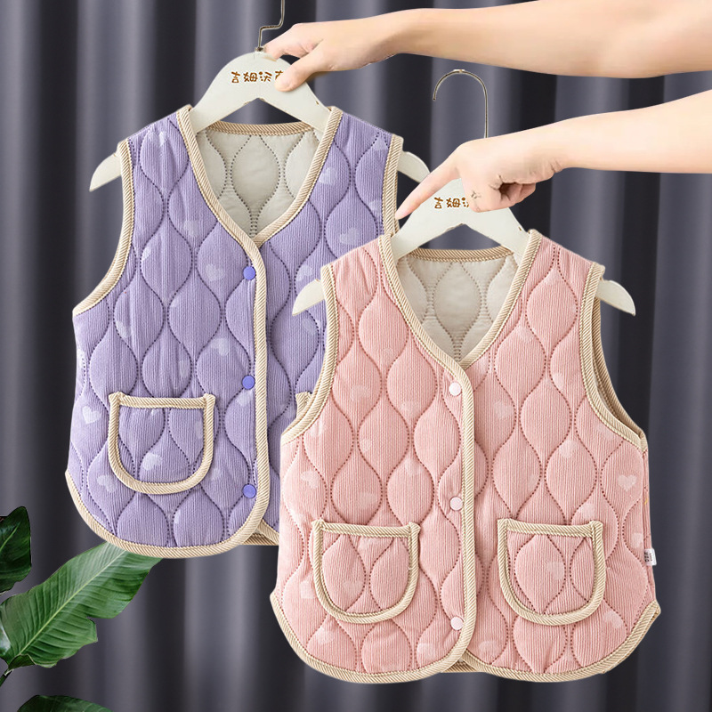 Chaleco de primavera y otoño para bebés, chaleco de calor a prueba de viento para mujeres, estilo extranjero y veludo, espeso nuevo hombro de algodón para niños