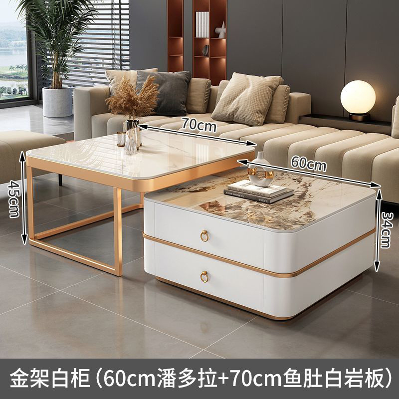 Mesa de centro de pizarra de roca, mesa de centro simple moderna de lujo ligero, sala de estar, hogar, apartamento pequeño, balcón, mesa auxiliar cuadrada italiana