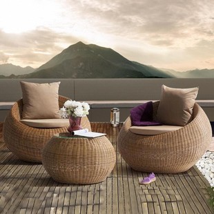 Outdoor Rattan Round Sofa Villa Leisure Sofa Chair Coffee Table Combination Garden Lazy Chair Outdoor Rattan Chair Furniture