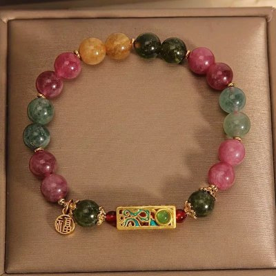 S325-colored tourmaline square auspicious bracelet #sz1519