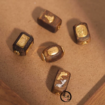 S925 Silver Chess Nut Agarwood Inlay Collection of Buddha Beads and Spacer Beads for DIY Crafts and Jewelry Accessories