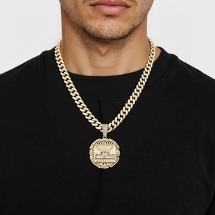 Cross-Border Hot-Selling Full Diamond Exaggerated European and American Hip-Hop Pendant Necklace 13mm Unisex Alloy Inlaid with Classic Cuban Chain Diamonds