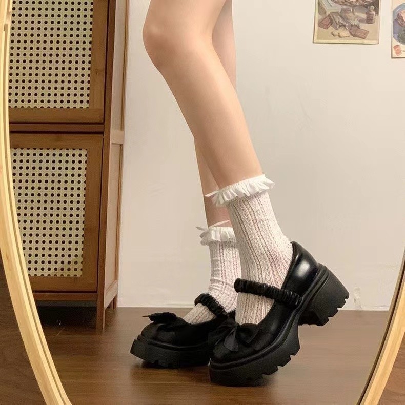 Mary Jane JK2025 New Spring Dress With Bow, French Shallow Thick-Soled Sweet British Style Small Flats_vogvips.com
