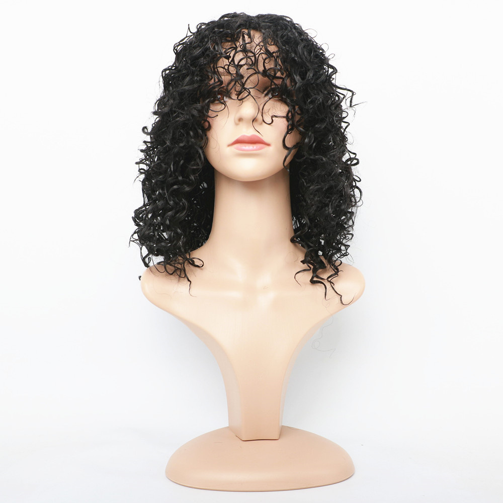 Synthetische Perücke, chemische Faser, mittellang, Damenmode-Perücke, flauschiger und explosiver Kopf, kleine Haare, Pony, kurze lockige Haarabdeckung_voghion.com