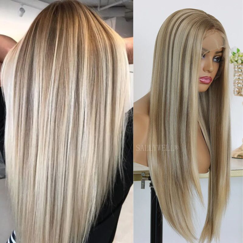 Highlight Brown 13X4 Lace Front Wig for Women, Ombre Brown Mixed Blonde