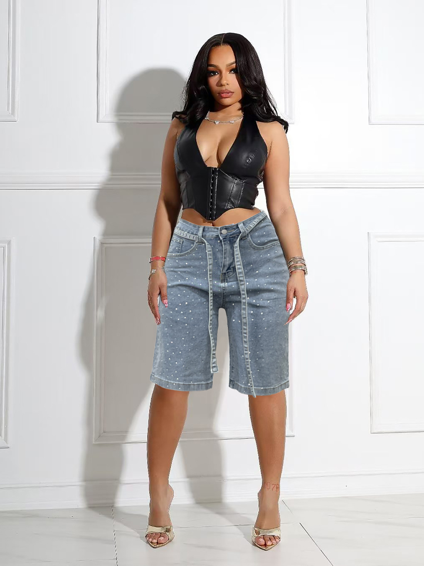 Damen Jeans Mit Strassgürtel Und Pünktchenmuster Weiter Schnitt_voghion.com